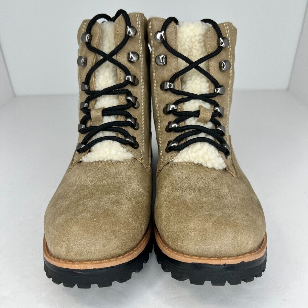 Yoki Womens Tan Sherpa Lined Ankle Lace Up Suede Size 8.5 Shearling Hiking Boots - Picture 3 of 9